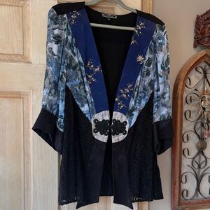 Violet Kay Black Lace & Satin Textured Cardigan 1X
